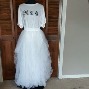 White Tulle Maxi Skirt With Split Sz OSFM